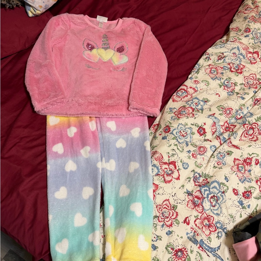 Cozy Pink and Rainbow Unicorn Kids Pajama Set